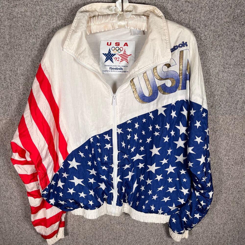 RARE! True VTG Team USA Olympic Dream Team Reebok Windbreaker Jacket 92' Size L